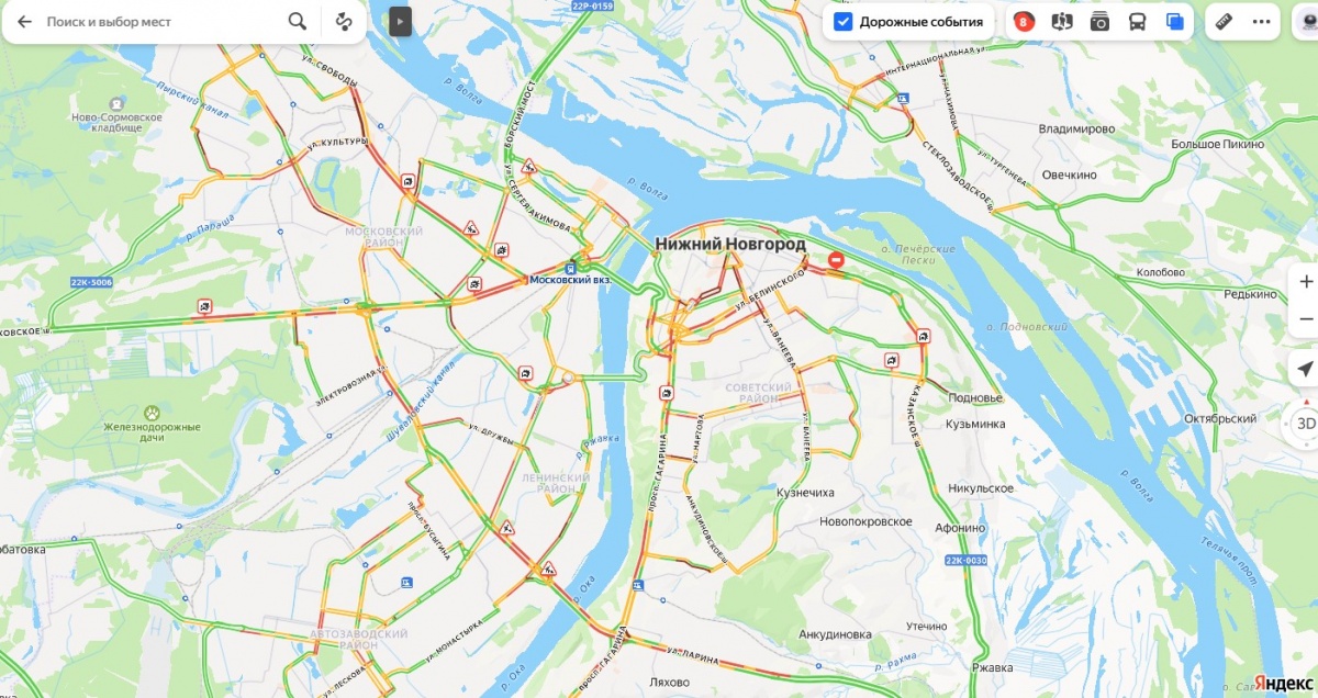 8 баллов: огромные пробки снова сковали Нижний Новгород - фото 1
